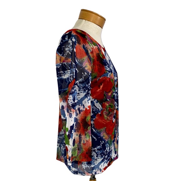 Peck & Peck Med Sheer 3/4 Sleeve, Floral Top with Tank Attached - Picture 5 of 7